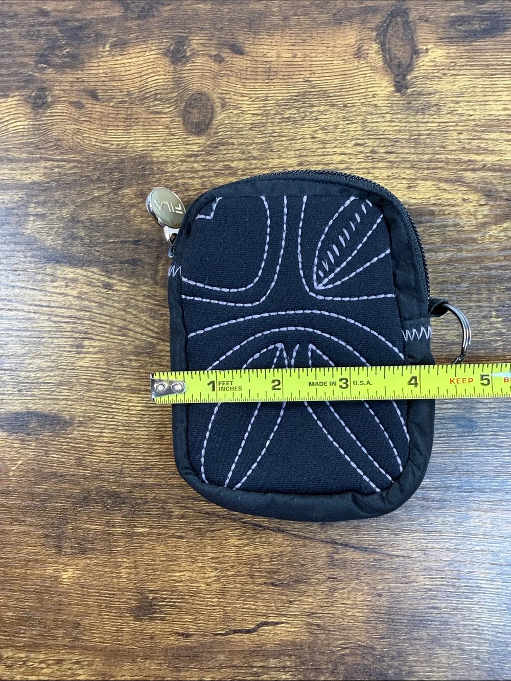 Black Quilted Key Pouch with Stitch Detail